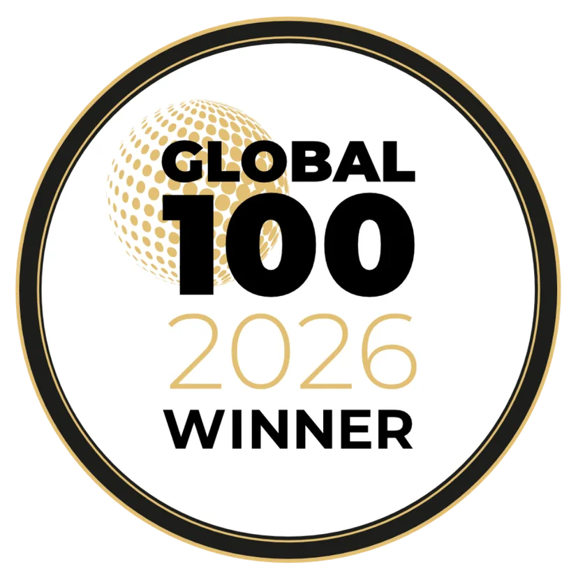 Global 100 2026 Winner award logo with a golden globe